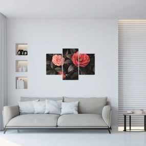 Obraz - Červené kvety na tmavom pozadí (90x60 cm)