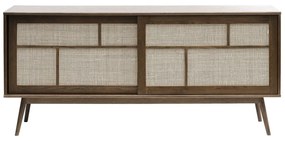 Tmavohnedá nízka komoda v dekore duba s posuvnými dverami 180x80 cm Barrali – Unique Furniture