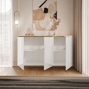 ZÁVESNÁ KOMODA NESSIE TROJDVEROVÁ BIELY LESK + ZLATÁ 140 cm