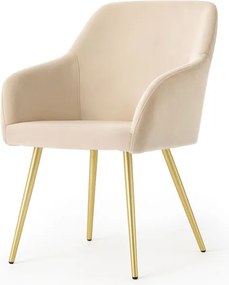 Sada šiestich jedálenských stoličiek ESTELLE zamatové, béžové / zlaté nohy (6 ks)