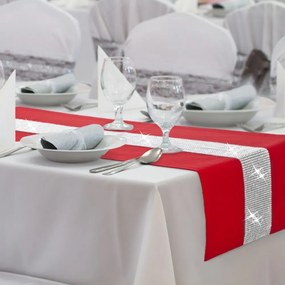 Behúň na stôl Glamour so zirkónmi farby červenej 40x110 cm - PostelnePrehozy.sk