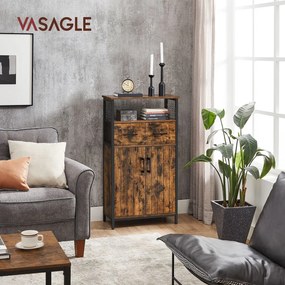Úložná skrinka, Viacúčelový príborník so zásuvkou, 60 x 30 x 108 cm, rustikálny hnedý