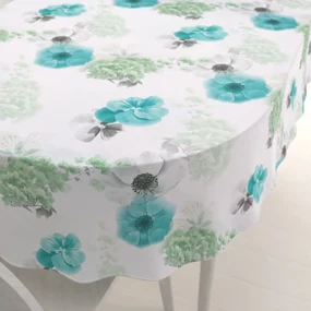 Biante Teflónový oválny obrus TF-044 Tyrkysové ruže na bielom 140x200 cm