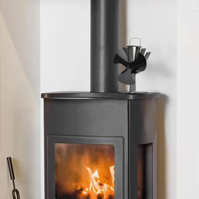Teplom poháňaný ventilátor na krb s 3 lopatkami čierny