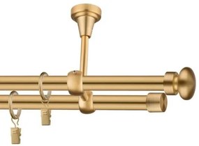 Dekorstudio Stropná dvojradová garniža FLAT zlatá 19mm Dĺžka: 360cm, Typ príslušenstva: Krúžky tiché so štipcami