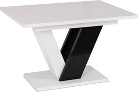 Sada stola CLARK 120-160 cm, čierny/biely lesk a 4 stoličiek LUCKY v námorníckej modrej farbe
