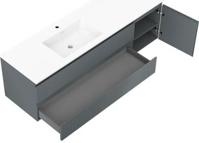 Mexen Rivel, kúpeľňová skrinka 160 cm s ľavým umývadlom Otis, 2S, 1D, drážkovaná, grafitová/biela matná, 91A23-16047-3-BBFFF66-W18L01