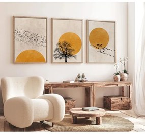 Sada 3 ks obrazov vo fotorámiku 50x70 cm béžová/oranžová
