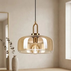 Závesný luster AMAYA na lane 1xE27/15W/230V, zlatá/dymovo-béžová