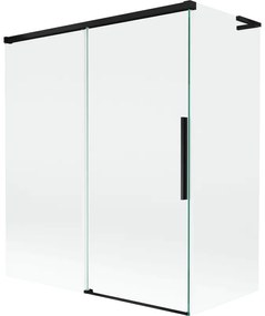Mexen Rox, L posuvná 2-krídlová vaňová zástena 140 + 70 x 150 cm, 8mm číre sklo, čierny matný profil, 8C9L-140-070-70-00