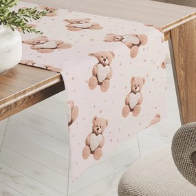 Biante Detský bavlnený behúň na stôl Sandra SA-721 Medvedíky so srdiečkami na púdrovo ružovom 45x140 cm