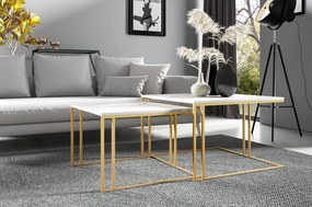 Dizajnový konferenčný stolík NIKO 2v1 biely mramor + zlatá