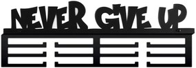 Nástenný vešiak na medaily NEVER GIVE UP čierny