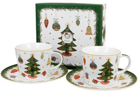 Porcelánová šálka s podšálkou Christmas Tree 250 ml sada 2ks