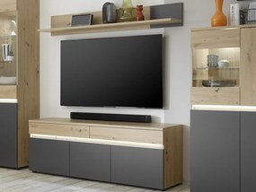 TV skříňka s policí Lille, dub artisan/antracit, s osvětlením