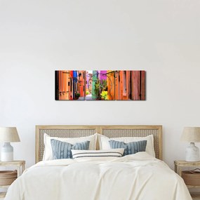 Obraz - Farebné domy v Burane, Benátky (s hodinami) (90x30 cm)