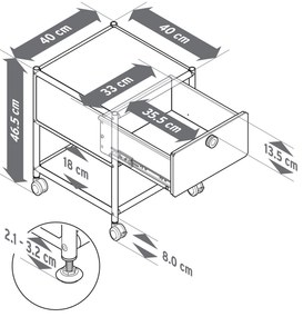 Kovový odkladací stolík »CN3« s 1 zásuvkou, šalviový