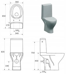 Cersanit MODUO - WC Kombi zadný odpad 3/5 CLEAN ON+WC sedátko SC duroplast SLIM, Biela, K116-029