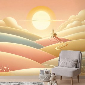 Tapeta pastelová krajina s kostolom