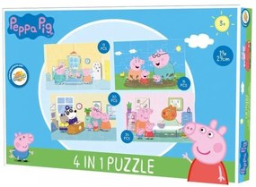 Detské puzzle 4v1 PRASIATKO PEPPA deň s rodinou, 19x29 cm