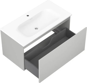 Mexen Orio, kúpeľňová skrinka 90 cm s umývadlom Vela, 1 zásuvka, šedá matná/biela matná, 91A10-09047-1-BF62-W23M01