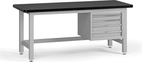 Pracovný stôl do dielne G4 so závesným boxom na náradie, MDF + PVC doska, 4 zásuvky, 1800 x 750 x 800 mm, sivá