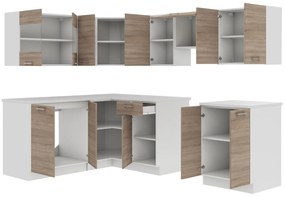 Kuchyňa Marina II, Farby: Biela / Sonoma trufel, Osvetlenie: osvetlenie LED biele, Drez: nie, Príborník: nie