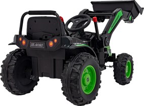 Ramiz Detský traktor na batérie Zelený + pohyblivé rameno s lyžicou + diaľkové ovládanie + pomalý štart + FM rádio + LED