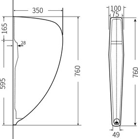 Mexen príslušenstvo, závesná priečka pre pisoár 76x10x35 cm, biela, 37117600