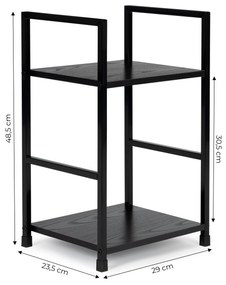 Moderná drevená knižnica, nočný stolík s 2 policami, LOFT black