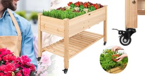 Vyvýšený drevený záhon na kolieskach