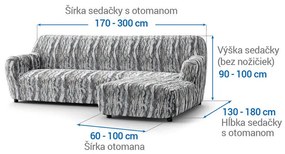 Bielastické poťahy OCEANO NOVÉ šedo-modré sedačka s otomanom vpravo (š. 170 - 300 cm)