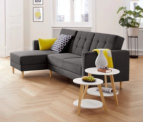 Rohová pohovka na spanie s pružinovým jadrom a lavicou s úložným priestorom