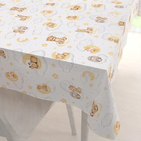 Biante Detský bavlnený obdĺžnikový obrus Sandra SA-461 Zvieratká medzi hviezdičkami na bielom 140x180 cm