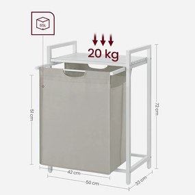 Kôš na bielizeň 65 l, kôš na prádlo s policou a kovovým rámom, biely