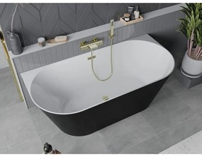 Mexen Oval Slim, voľne stojaca vaňa ku stene, 170 x 80 cm, biela-čierna, zlatý lesklý prepad, 52661708075-50