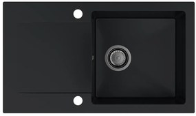 Sink Quality Ferrum, kuchynský granitový drez 770x450x190 mm + čierny sifón, čierna, SKQ-FER.C.1KDO.XB