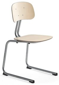 Školská stolička YNGVE, podnož s klzákmi, strieborná, breza, V 460 mm
