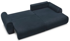 Tmavomodrá menčestrová rozkladacia rohová pohovka (pravý roh) Lucien – Bobochic Paris