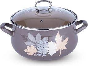 Smaltovaný hrniec so sklenenou pokrievkou METALAC Lístky 6,5 l