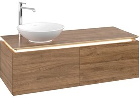 VILLEROY &amp; BOCH Legato závesná skrinka pod umývadlo na dosku (umývadlo vľavo), 2 zásuvky, s LED osvetlením, 1200 x 500 x 380 mm, Oak Kansas, B579L0RH