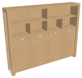 Vysoká šatníková skriňa Verno+ S 260 x 46 x 210 cm, s regálom, dub svetlý / vanilka