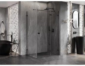 Mexen Lunar T pravostranný výklopný sprchový kút 125 x 120 cm, číre sklo, čierna matná, 834T-125-120-70-00-P