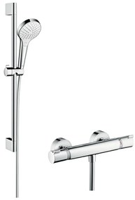 Hansgrohe Croma Select S - Sprchová súprava Vario s termostatom Ecostat Comfort a sprchovou tyčou 65 cm, biela/chróm 27013400