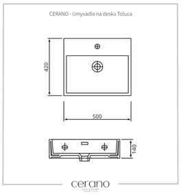 Cerano Toluca, umývadlo na dosku 50x42x14 cm, čierna, CER-CER-403374