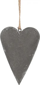 Šedé plechové ozdobné závesné srdce s kvetmi S - 11*2*8 cm
