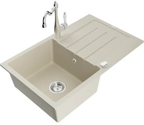 Mexen Bruno, granitový drez 795x495x200 mm, 1-komorový a drezová batéria Carla, béžová, 6513-69-670700-00