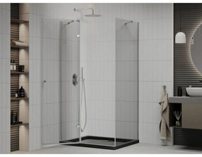 Mexen Roma, sprchový kút s krídlovými dverami 80 (dvere) x 100 (stena) cm, 6mm číre sklo, chrómový profil + slim sprchová vanička čierna + chrómový sifón, 854-080-100-01-00-4070