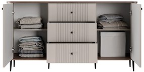 Komoda Vespera 160 cm so zásuvkami - kašmírová / orech / čierne nožičky