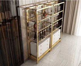 LUXUSNÁ VITRÍNA MARINETTE BIELY LESK + ZLATÁ